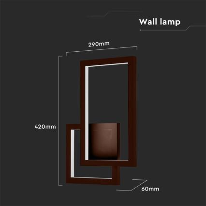 LED zidna svetiljka LED/20W/230V 3000K braon