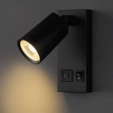 LED zidna tačkasta svetiljka sa USB CHARGE LED/5W/230V crna