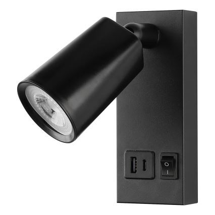 LED zidna tačkasta svetiljka sa USB CHARGE LED/5W/230V crna