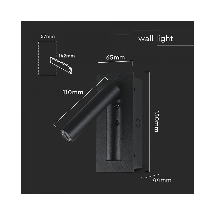 LED zidni reflektor LED/2W/230V 3000K crni