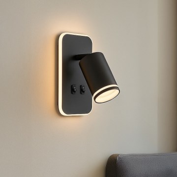 LED zidni spot PIPE 1xGU10/10W/230V + LED/6W crna