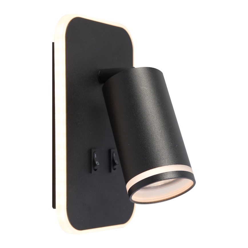LED zidni spot PIPE 1xGU10/10W/230V + LED/6W crna