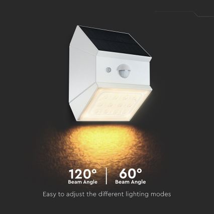LED solarno zidno svetlo sa senzorom LED/2,5W/3,7V 3000/4000/6000K IP65 1200 mAh bela