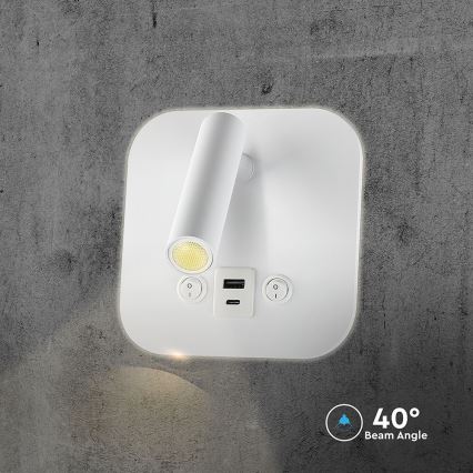 LED zidno spot svetlo sa USB portom LED/8W/230V 3000K bela