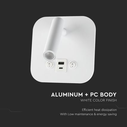 LED zidno spot svetlo sa USB portom LED/8W/230V 3000K bela