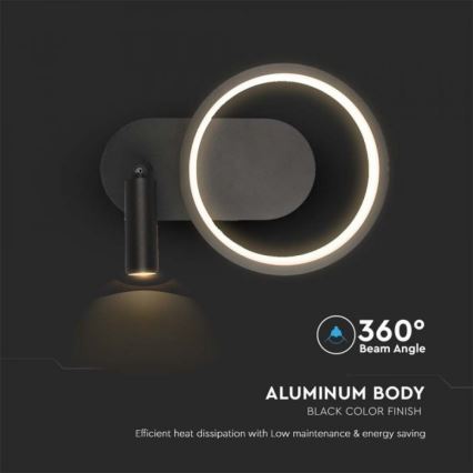 LED zidno svetlo LED/14W/230V 4000K crno
