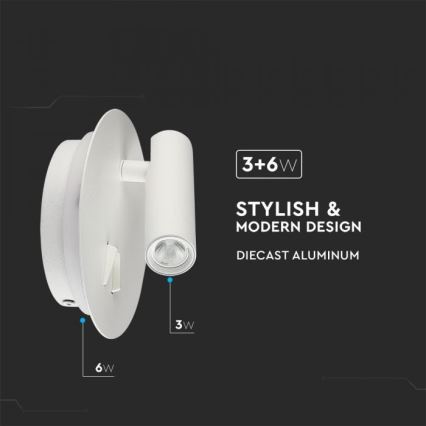 LED zidno svetlo LED/3W/230V + LED/6W/230V 3000K bela