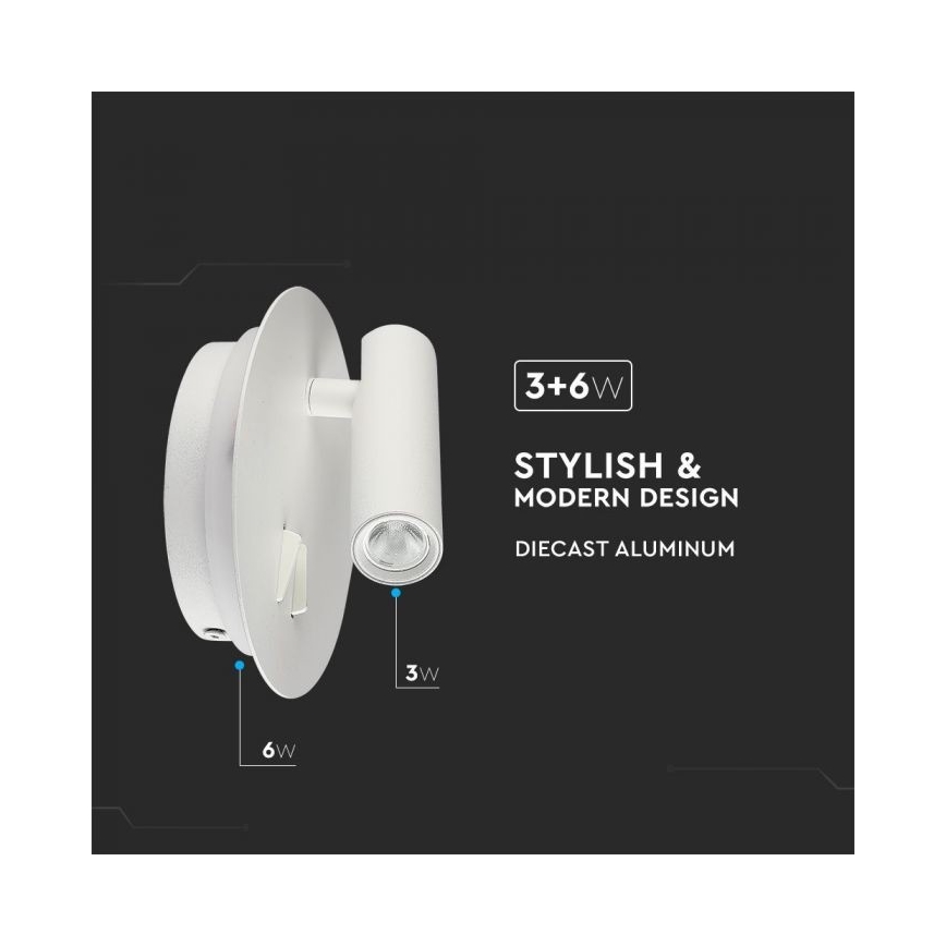 LED zidno svetlo LED/3W/230V + LED/6W/230V 3000K bela