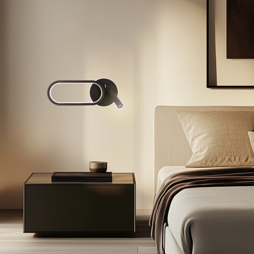 LED zidno svetlo MONET LED/13W/230V + LED/2W 3000/4000/6000K crna