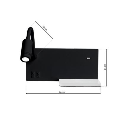 LED zidno svetlo SHELF LED/4W+LED/5W+LED/2W/230V crno