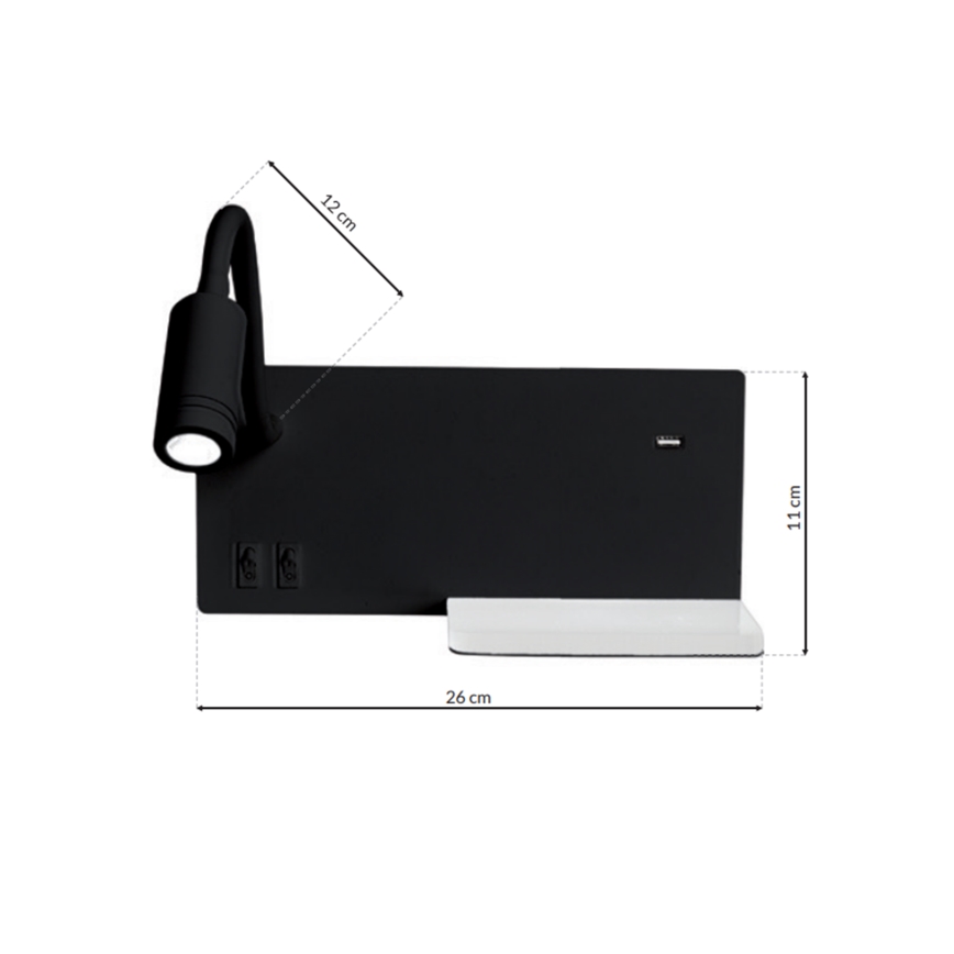 LED zidno svetlo SHELF LED/4W+LED/5W+LED/2W/230V crno