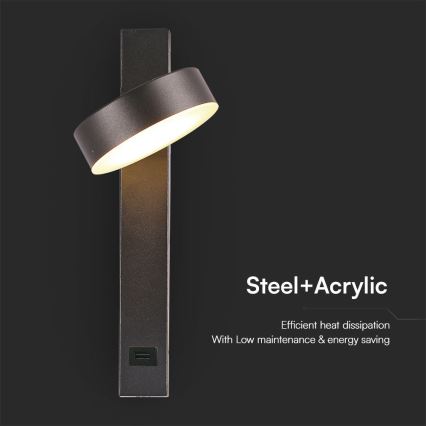 LED zidno usmereno svetlo sa USB portom LED/8W/230V 3000K