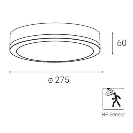 LED2 - LED spoljašnje plafonsko svetlo sa senzorom KERY LED/18W/230V IP65 crna