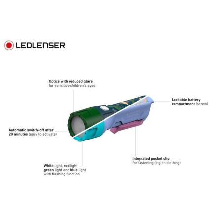 Ledlenser KIDBEAM4 RAINBOW - prigušiva LED dečija baterijska lampa LED/2xAAA IP44 ljubičasta
