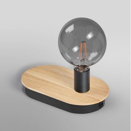 Ledvance - Dodirna stona lampa sa USB konektorom DECOR WOOD 1xE27/8W/230V kaučukovo drvo