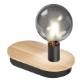 Ledvance - Dodirna stona lampa sa USB konektorom DECOR WOOD 1xE27/8W/230V kaučukovo drvo