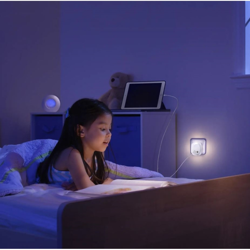 Ledvance - LED noćno svetlo za utičnicu sa senzorom i USB LUNETTA LED/12,5W/230V 3000K belo