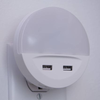 Ledvance - LED noćno svetlo za utičnicu sa senzorom LUNETTA 2xUSB LED/13W/230V