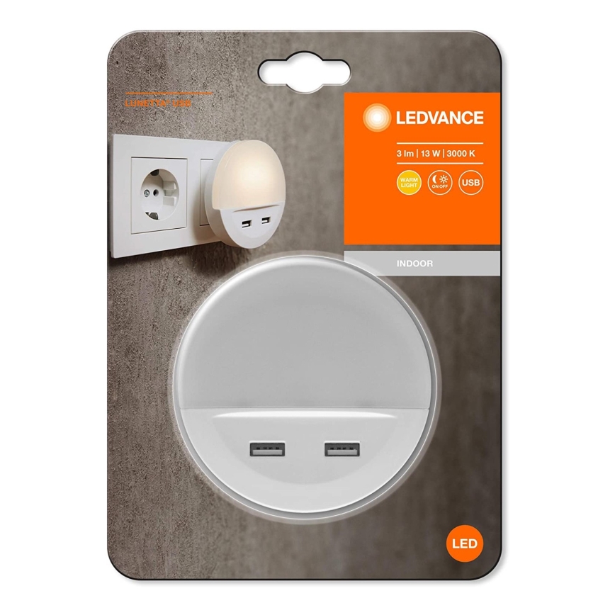 Ledvance - LED noćno svetlo za utičnicu sa senzorom LUNETTA 2xUSB LED/13W/230V