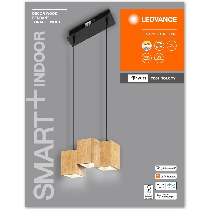 Ledvance - LED prigušiva luster na sajli DECOR WOOD 3xLED/7W/230V Wi-Fi