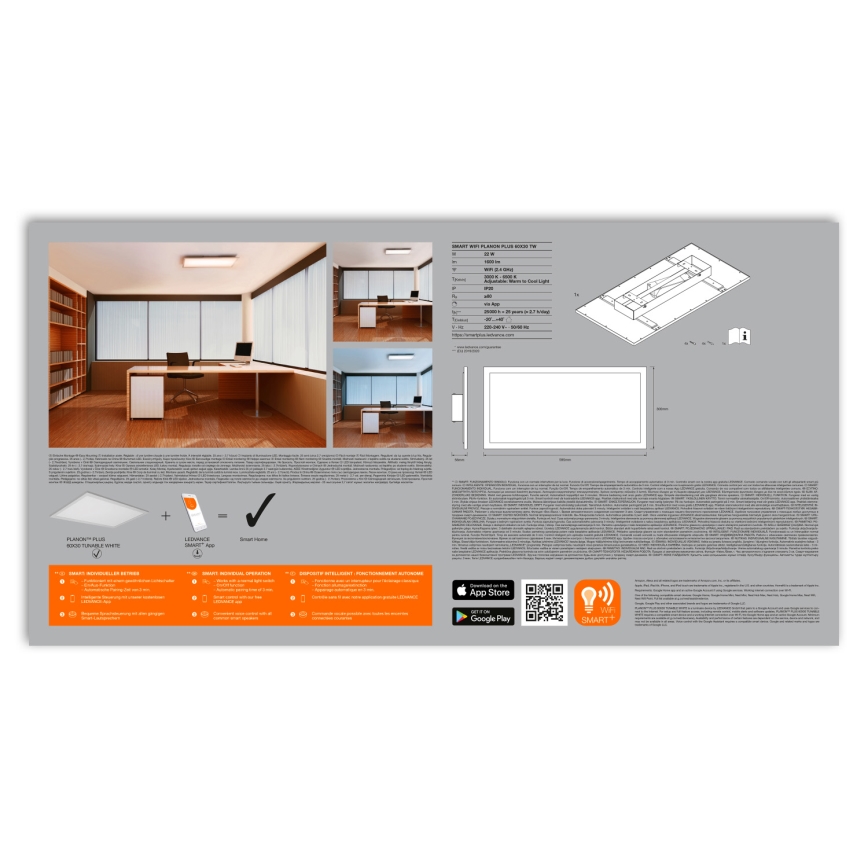 Ledvance - LED prigušiva plafonska svetiljka SMART+ PLANON LED/22W/230V 30x60 cm Wi-Fi