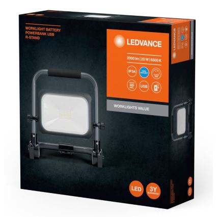 Ledvance - LED prigušiva spoljni punjivi reflektor WORKLIGHT BATTERY LED/20W/5V 2200 mAh IP54