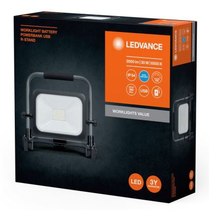Ledvance - LED prigušiva spoljni punjivi reflektor WORKLIGHT BATTERY LED/30W/5V 2200 mAh IP54