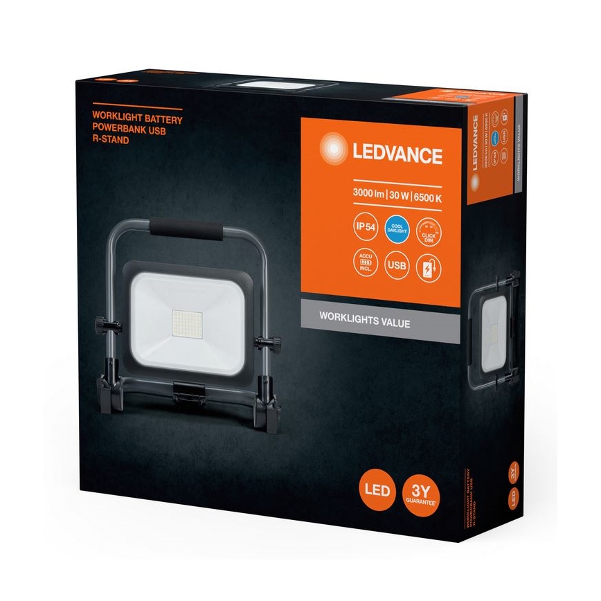 Ledvance - LED prigušiva spoljni punjivi reflektor WORKLIGHT BATTERY LED/30W/5V 2200 mAh IP54