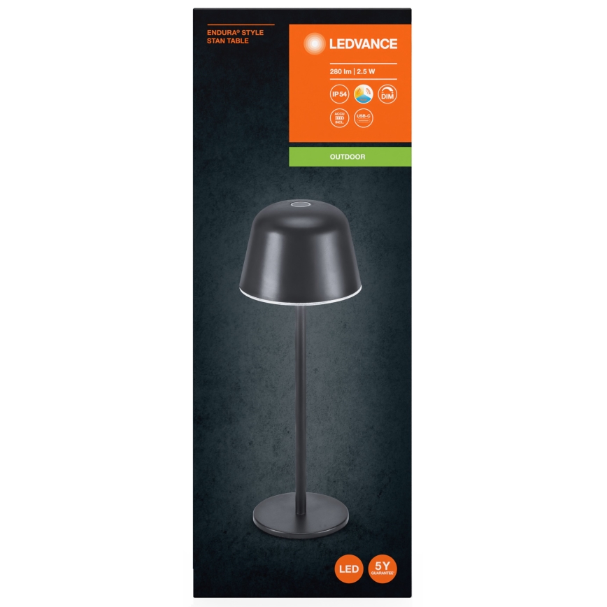 Ledvance - LED prigušiva spoljašnja punjiva lampa TABLE LED/2,5W/5V IP54 crna