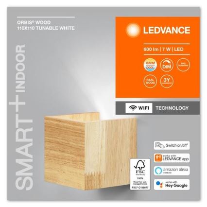 Ledvance - LED prigušiva zidna svetiljka SMART+ WOOD LED/7W/230V 3000-6500K Wi-Fi