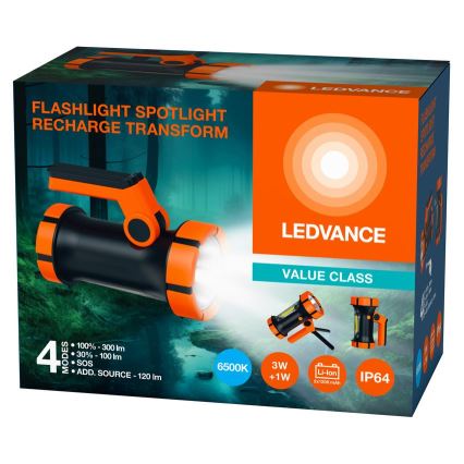 Ledvance - LED punjiva baterijska lampa sa power bankom FLASHLIGHT LED/3W/5V IP64 2400 mAh