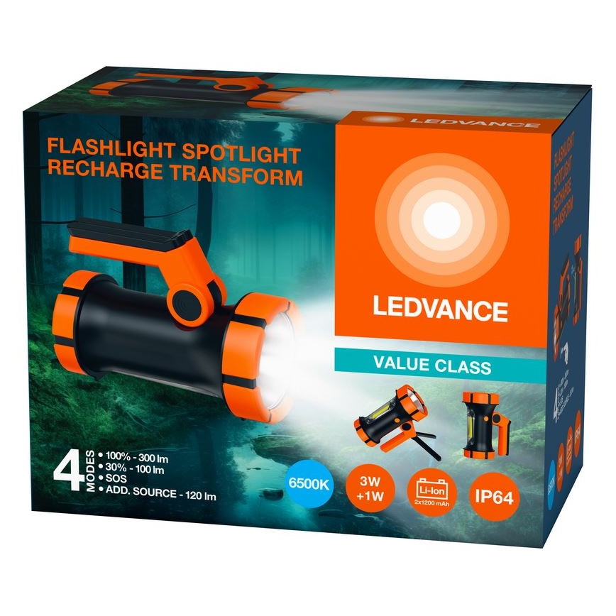 Ledvance - LED punjiva baterijska lampa sa power bankom FLASHLIGHT LED/3W/5V IP64 2400 mAh