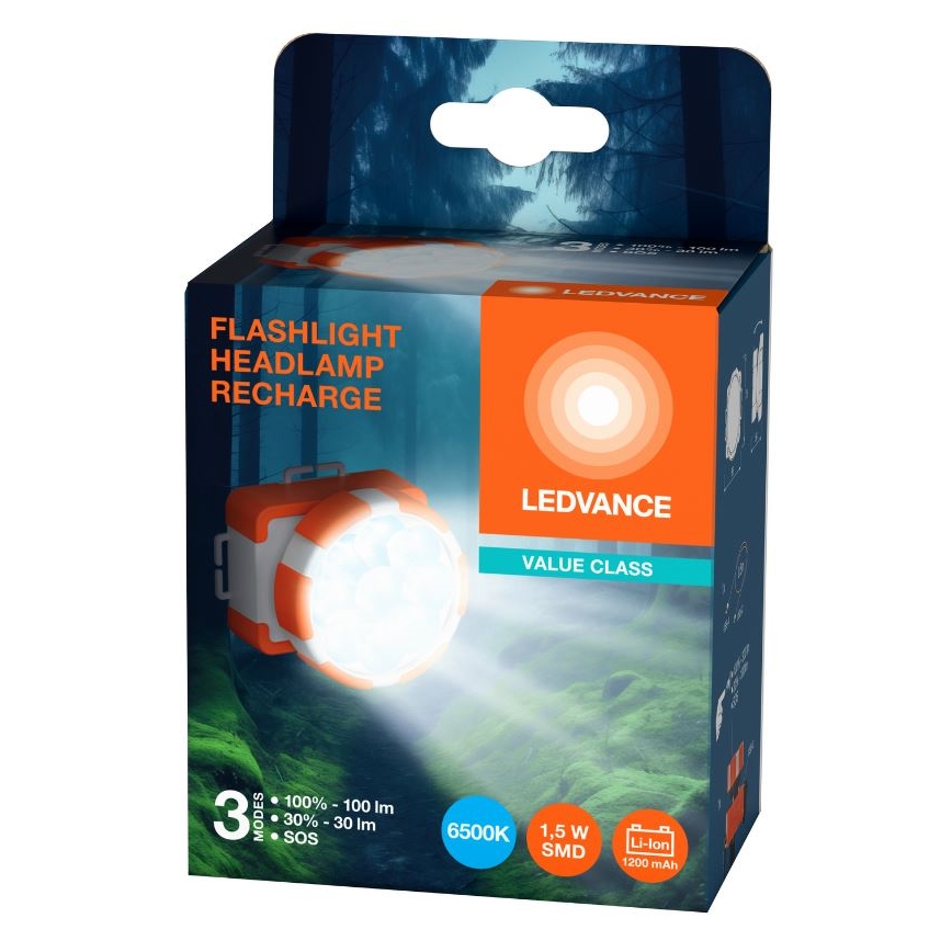 Ledvance - LED punjiva čelna lampa FLASHLIGHT LED/1,5W/5V 1200 mAh
