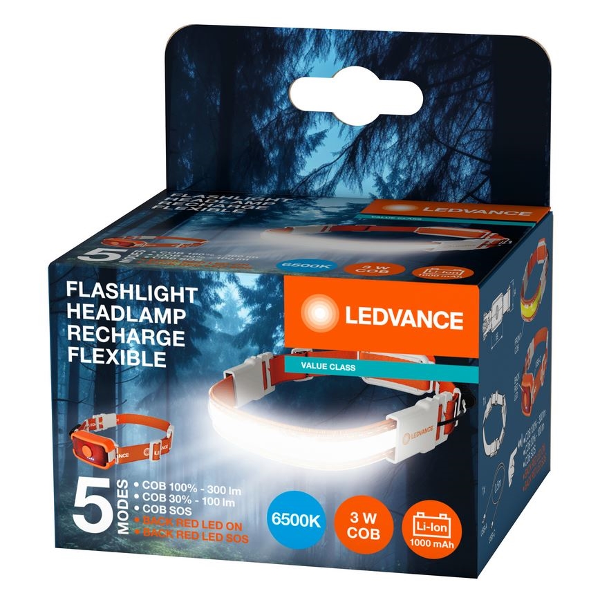 Ledvance - LED punjiva čelovka FLASHLIGHT LED/3W/5V 1000 mAh