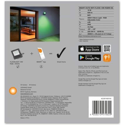 Ledvance - LED RGBW reflektor SMART+ FLOOD LED/10W/230V IP65 Wi-Fi