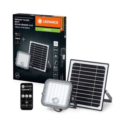 Ledvance - LED prigušiva solarni reflektor sa senzorom pokreta i sumraka FLOOD SPLIT LED/10W/3,2V 5000 mAh IP65 + daljinski upravljač