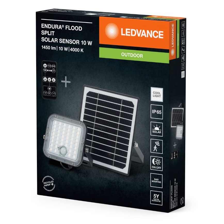 Ledvance - LED prigušiva solarni reflektor sa senzorom pokreta i sumraka FLOOD SPLIT LED/10W/3,2V 5000 mAh IP65 + daljinski upravljač