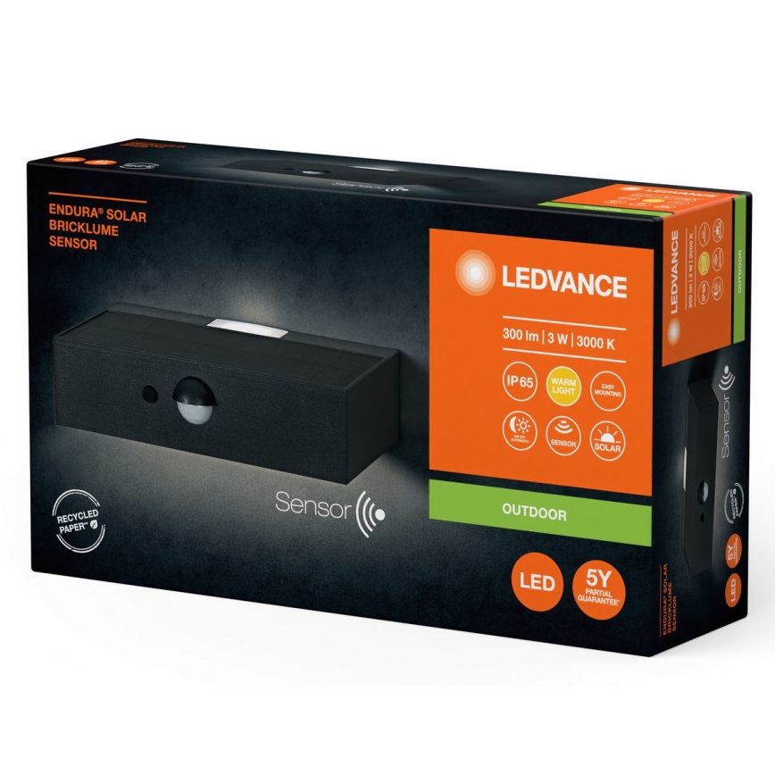 Ledvance - LED solarno zidno svetlo sa senzorom pokreta i sumraka ENDURA SOLAR LED/3W/4,2V 1200 mAh IP65