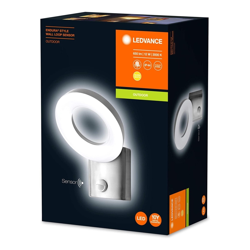 Ledvance - LED spoljašnja zidna svetiljka sa senzorom LOOP 1xLED/12W/230V IP44
