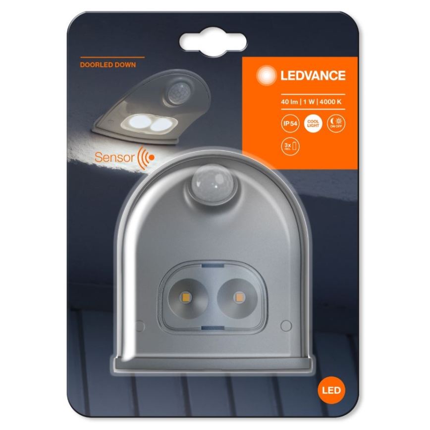 Ledvance - LED spoljašnje zidno svetlo sa senzorom DOORLED LED/1W/3xAA IP54