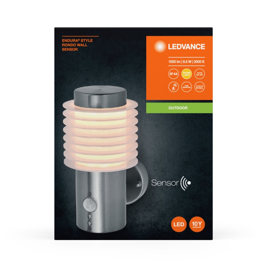 Ledvance - LED spoljašnje zidno svetlo sa senzorom ENDURA RONDO LED/9,5W/230V IP44 sjajni hrom