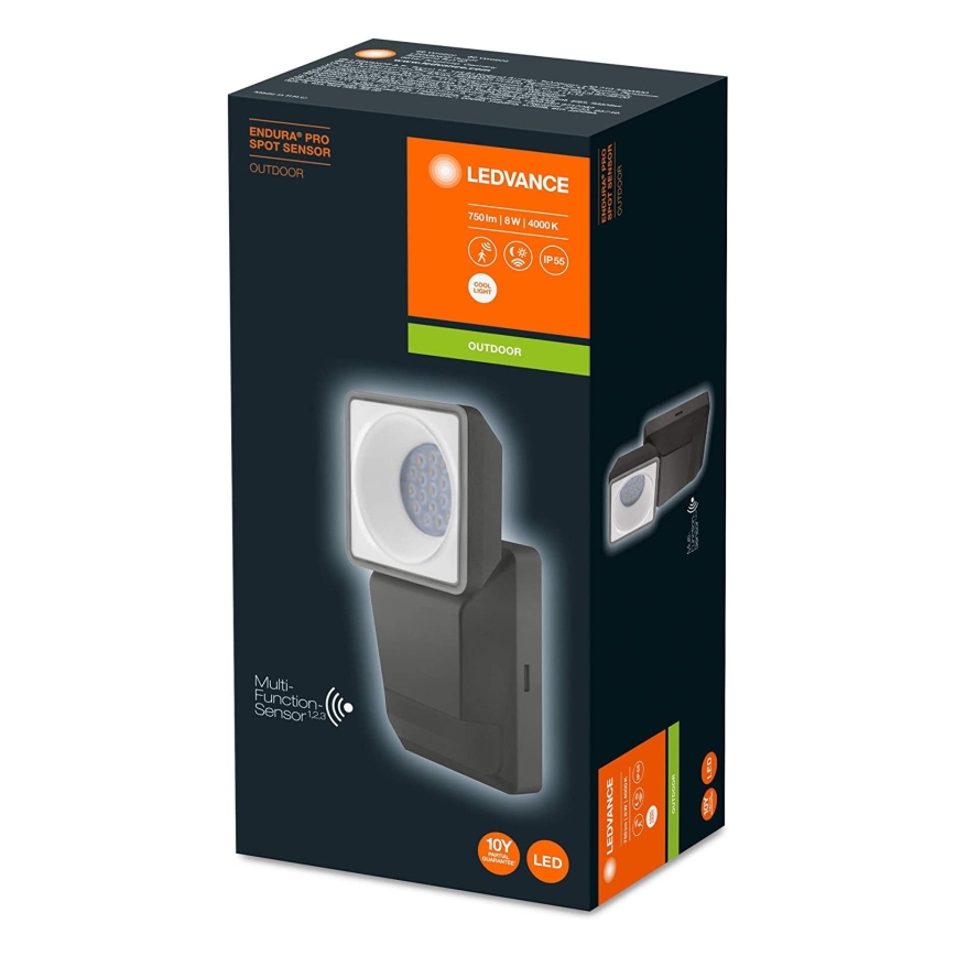 Ledvance - LED spoljašnje zidno svetlo sa senzorom SPOT LED/8W/230V IP55 crno