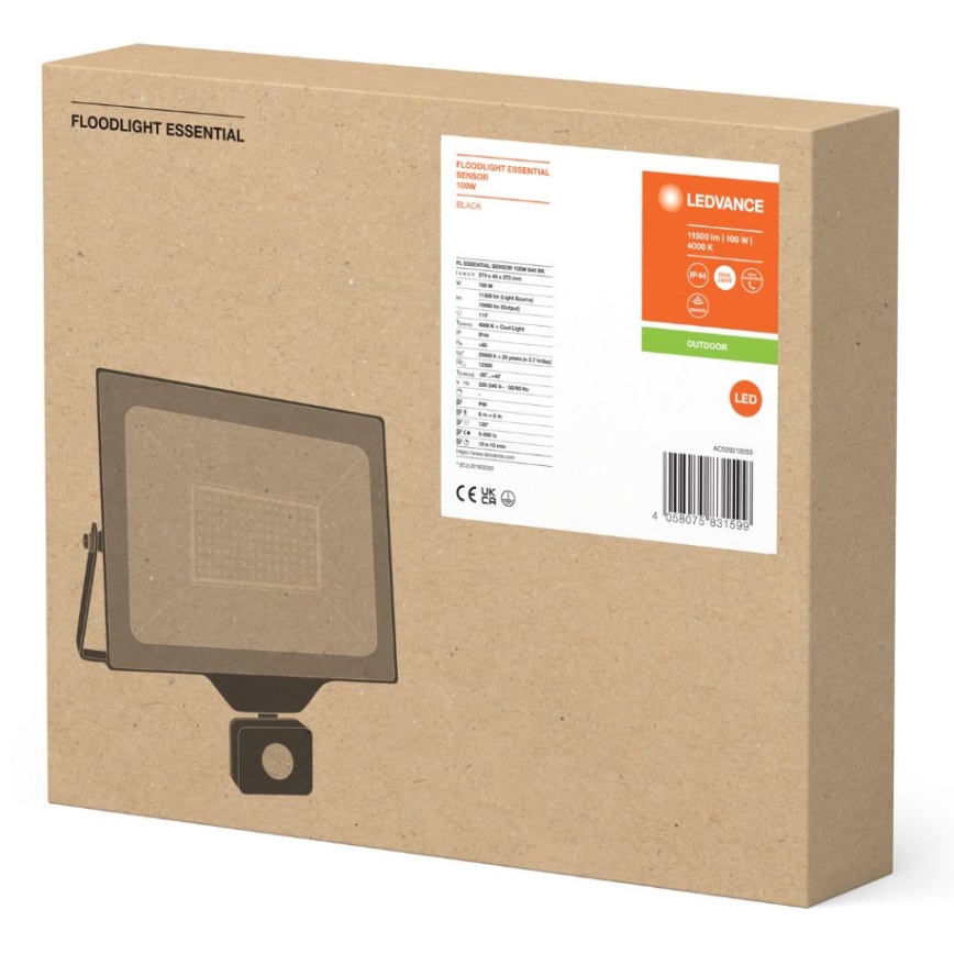 Ledvance - LED spoljni zidni reflektor sa senzorom FLOODLIGHT ESSENTIAL LED/100W/230V IP44