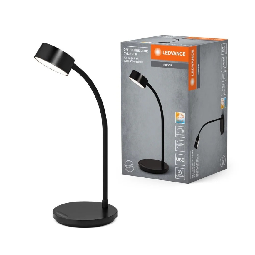 Ledvance - LED prigušiva dodirna stona lampa OFFICE LED/4,8W/5V 3000-6500K crna