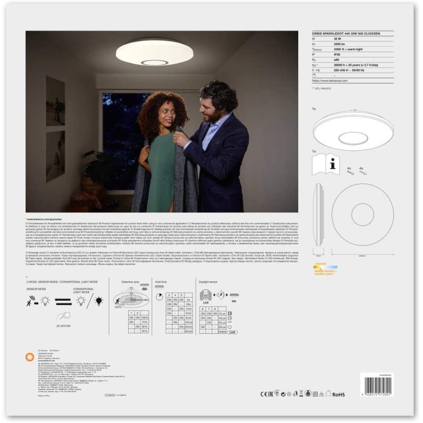Ledvance - LED stropno svetlo sa senzorom SPARKLEDOT LED/32W/230V
