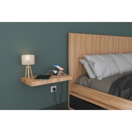 Legrand 049402 - Višestruka utičnica sa prekidačem 2Z Tip E + USB-A + USB-C i bežičnim punjenjem 10W 2m braon