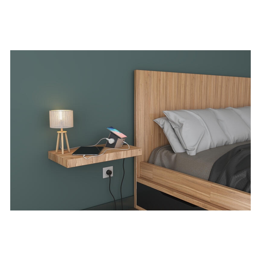 Legrand 049402 - Višestruka utičnica sa prekidačem 2Z Tip E + USB-A + USB-C i bežičnim punjenjem 10W 2m braon