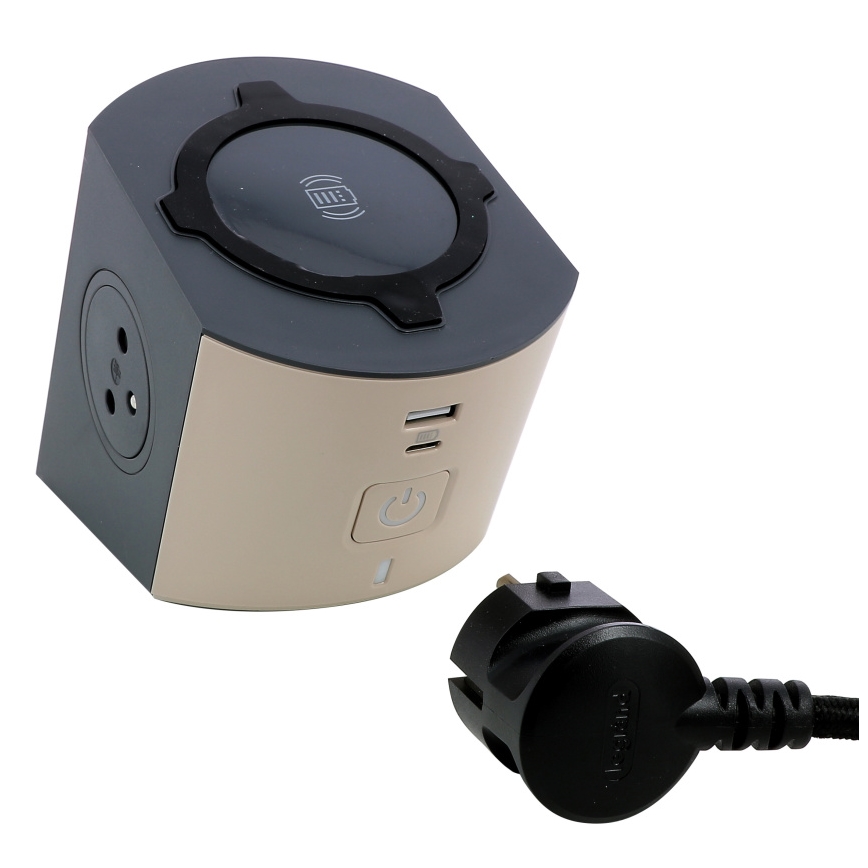 Legrand 049402 - Višestruka utičnica sa prekidačem 2Z Tip E + USB-A + USB-C i bežičnim punjenjem 10W 2m braon
