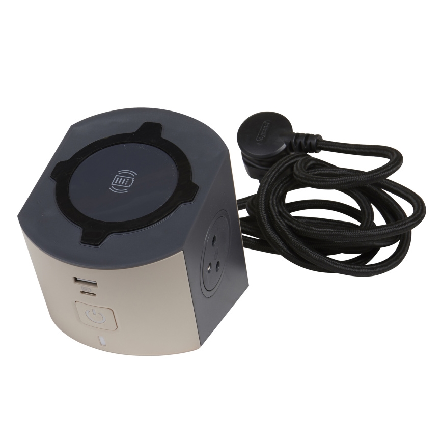 Legrand 049402 - Višestruka utičnica sa prekidačem 2Z Tip E + USB-A + USB-C i bežičnim punjenjem 10W 2m braon