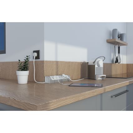 Legrand 049406 - Produžni kabl 3 utičnice Tip E + USB-A + USB-C 1 m srebrna/bela